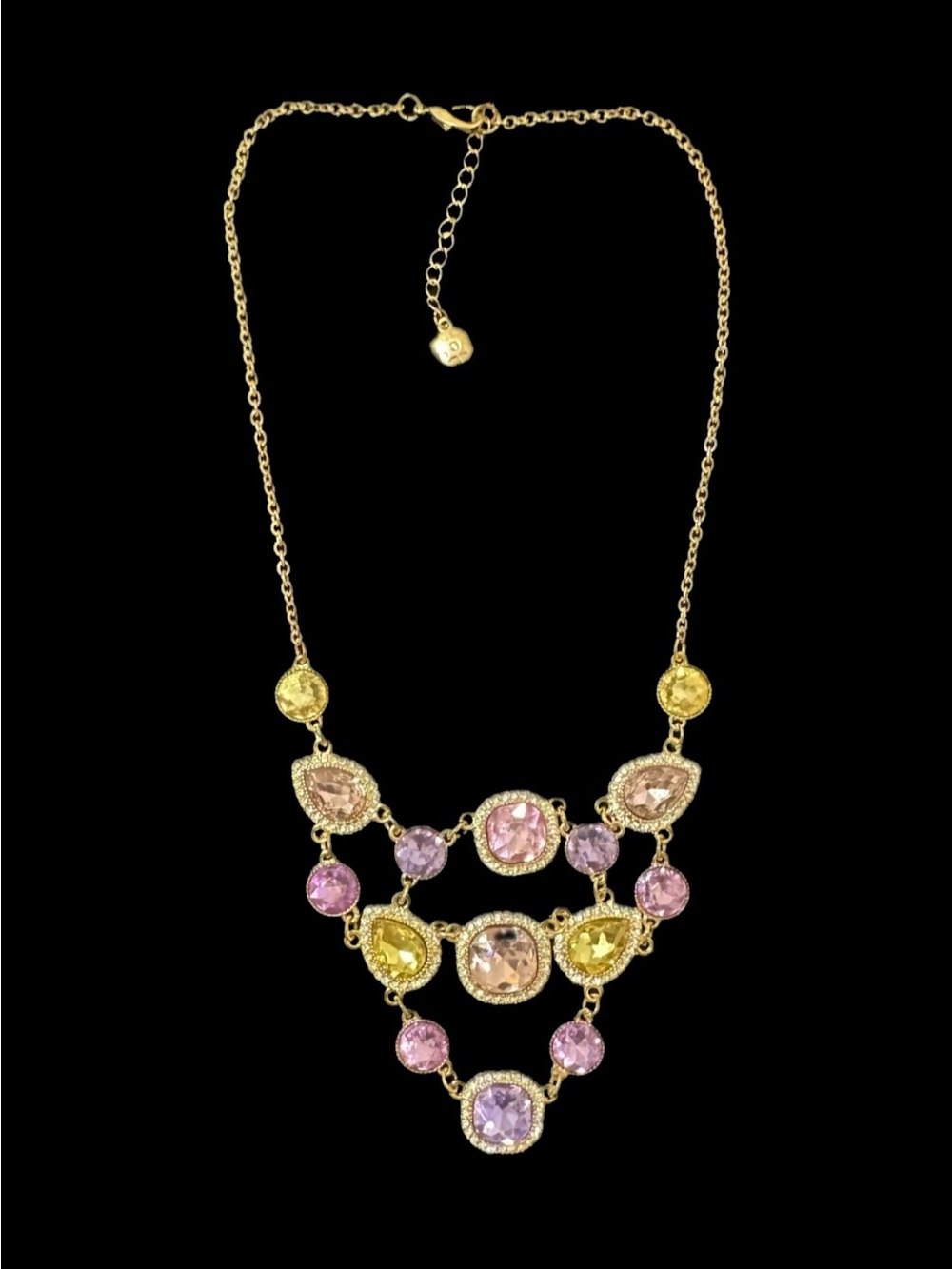 Monet Gold-Tone Pink & Yellow Crystal Bib Necklace